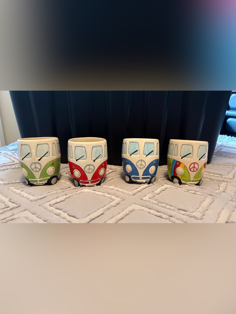 Hand-Painted Ceramic Peace Bus Mug - Volkswagen bus mugs set